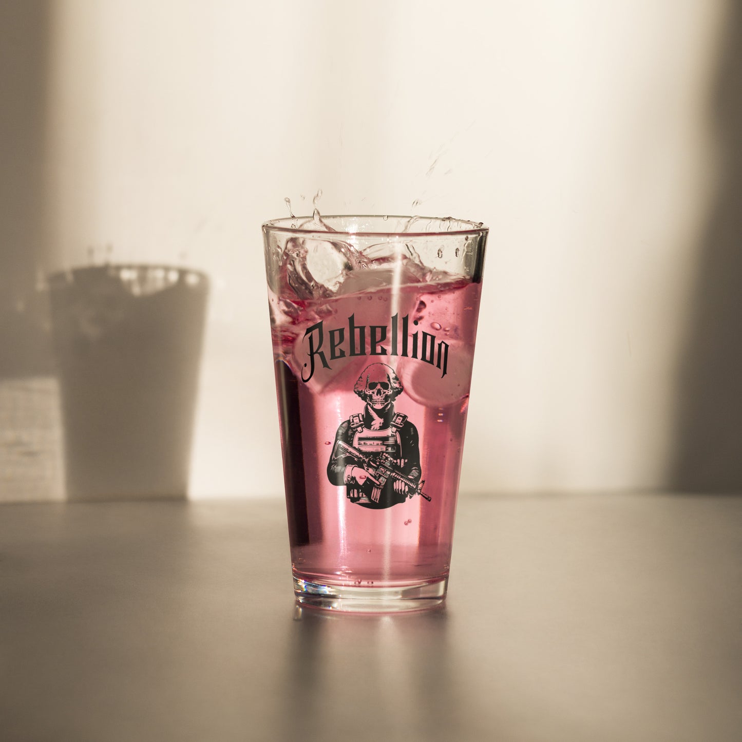 Rebellion Pint Beer Glass – Skeleton With Rifle Patriotic Tactical Drinkware - American Revival Gear