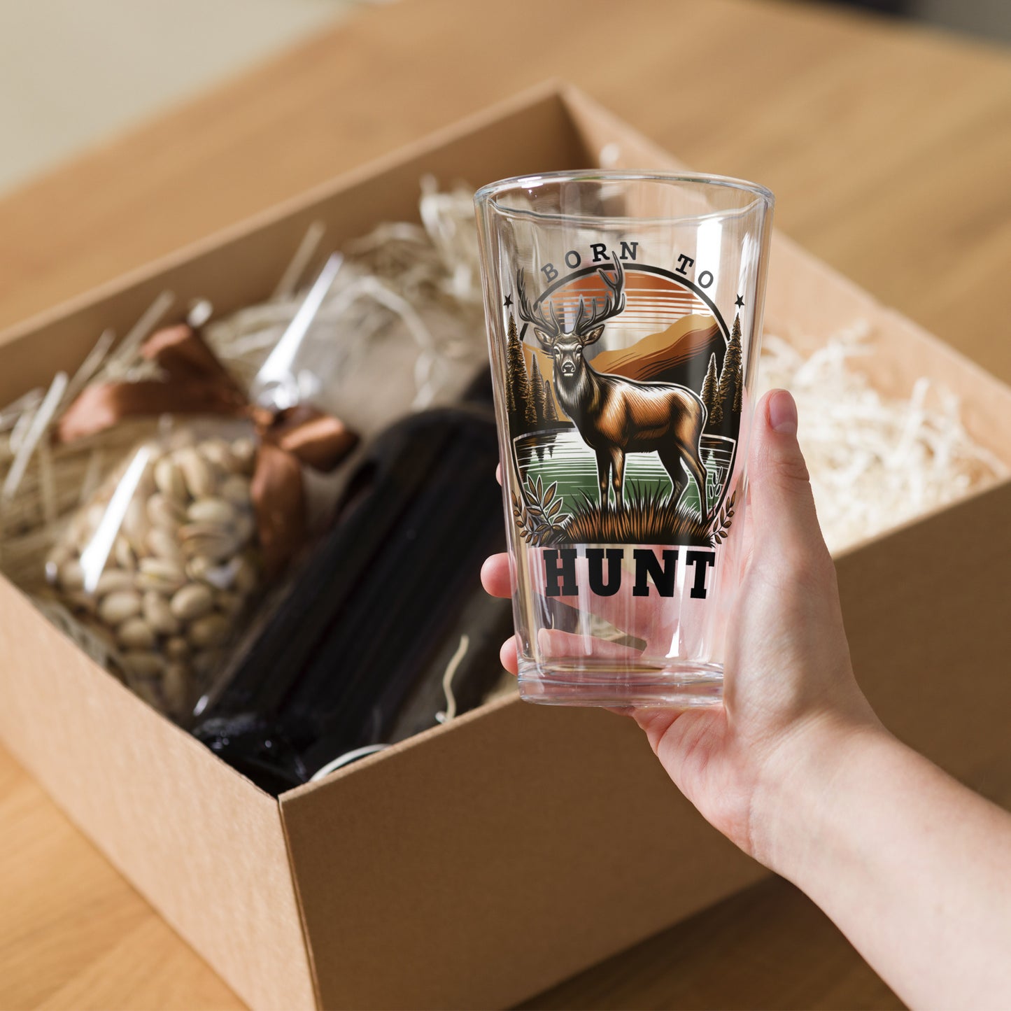 Beer Glass - Forced To Work Born to Hunt - Shaker Pint Glass - American Revival Gear