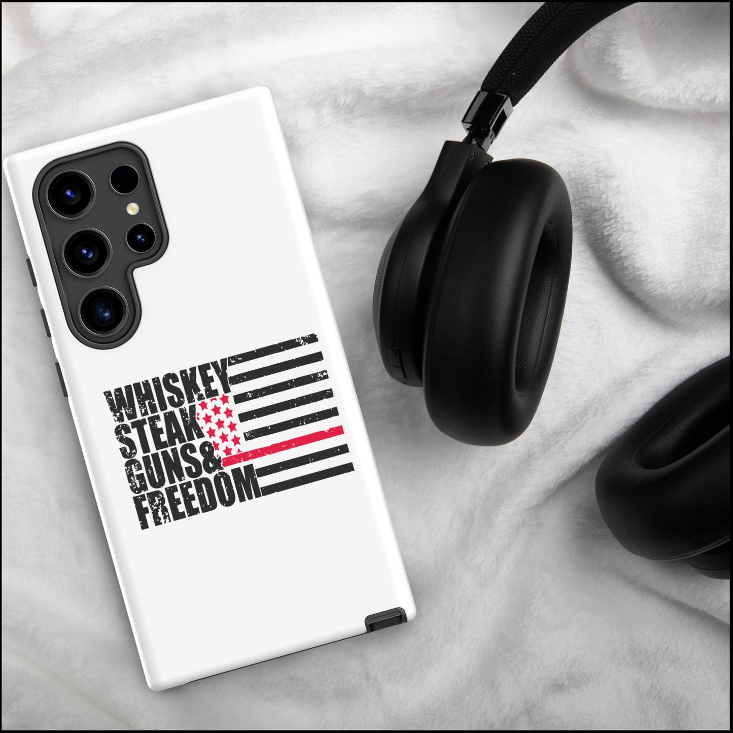 Whiskey Steak Guns Freedom Samsung® Phone Case – Bold Patriotic Protection - American Revival Gear