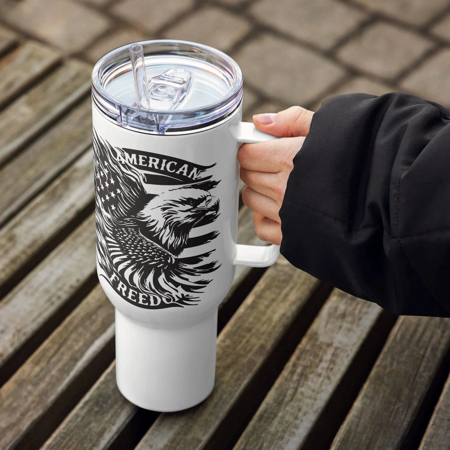 American Freedom Eagle US Flag Travel Mug With A Handle American Revival Gear