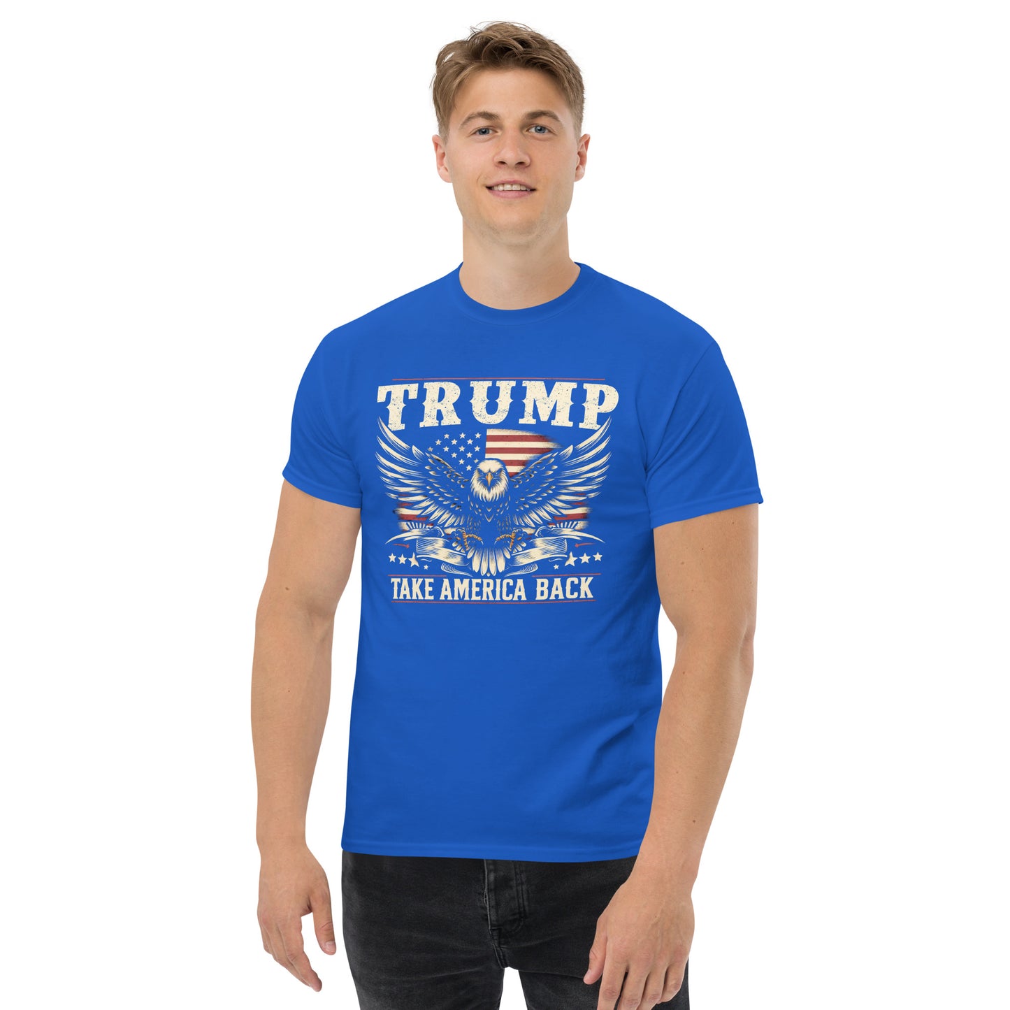 Trump Take America Back – Eagle & American Flag Men's T-Shirt - American Revival Gear