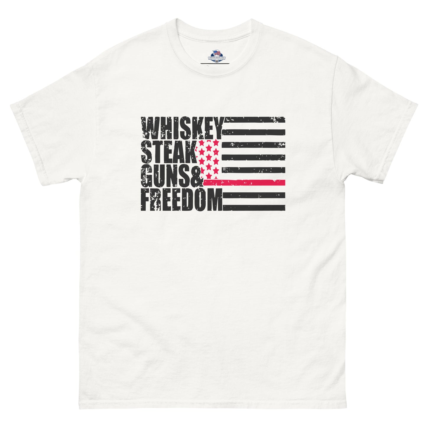 Whiskey Steak Guns Freedom Flag Men's T-Shirt - American Revival Gear