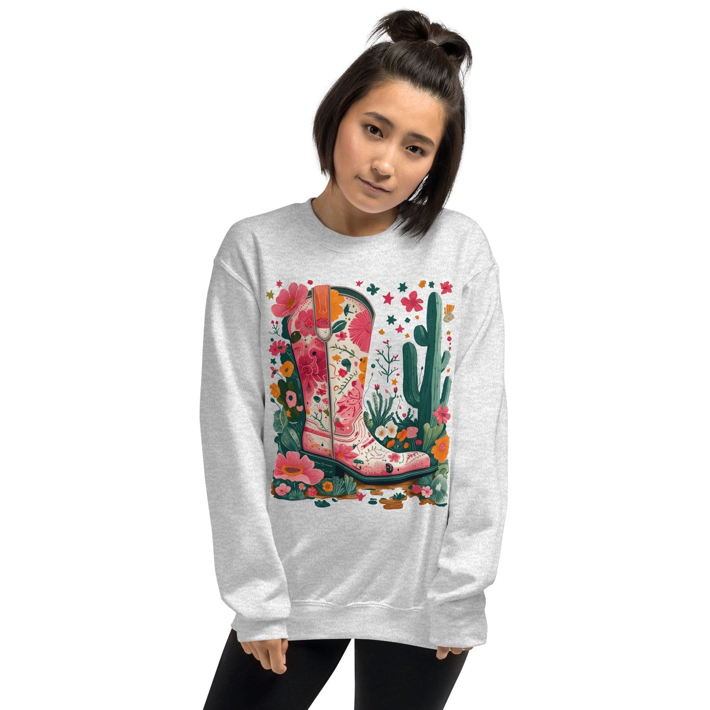 Women's Sweatshirt - Floral Cactus Western Cowboy Boot - American Revival Gear