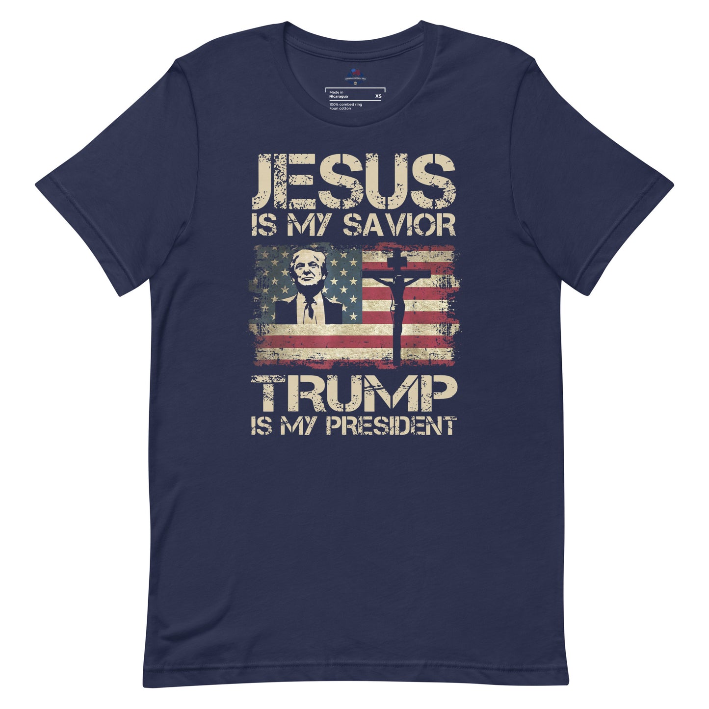 Jesus Is My Savior Trump Is My President USA Flag Men's T-Shirt
