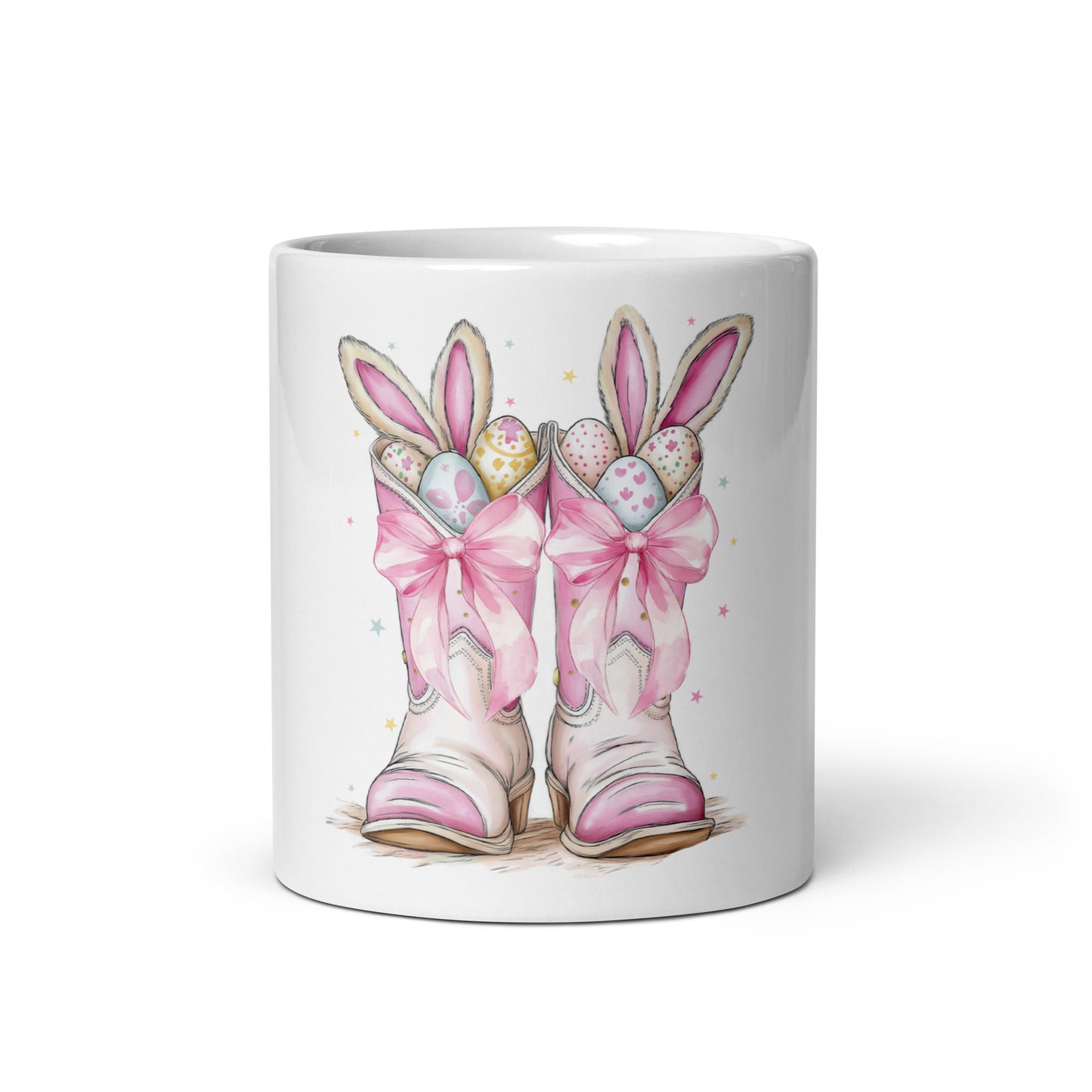 Easter Cowgirl Coffee Mug – Pink Boots, Bunny Ears & Spring Vibes