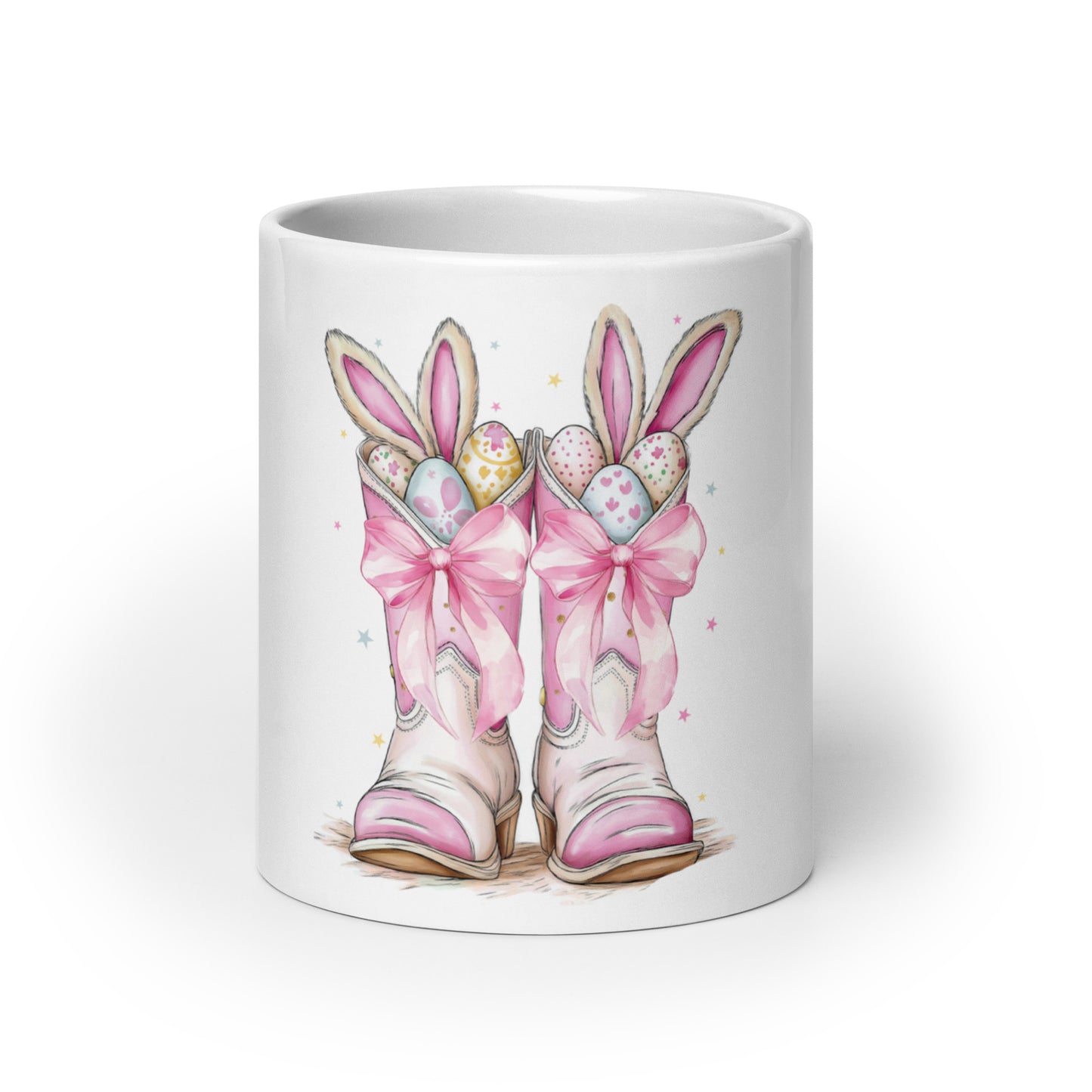 Easter Cowgirl Coffee Mug – Pink Boots, Bunny Ears & Spring Vibes