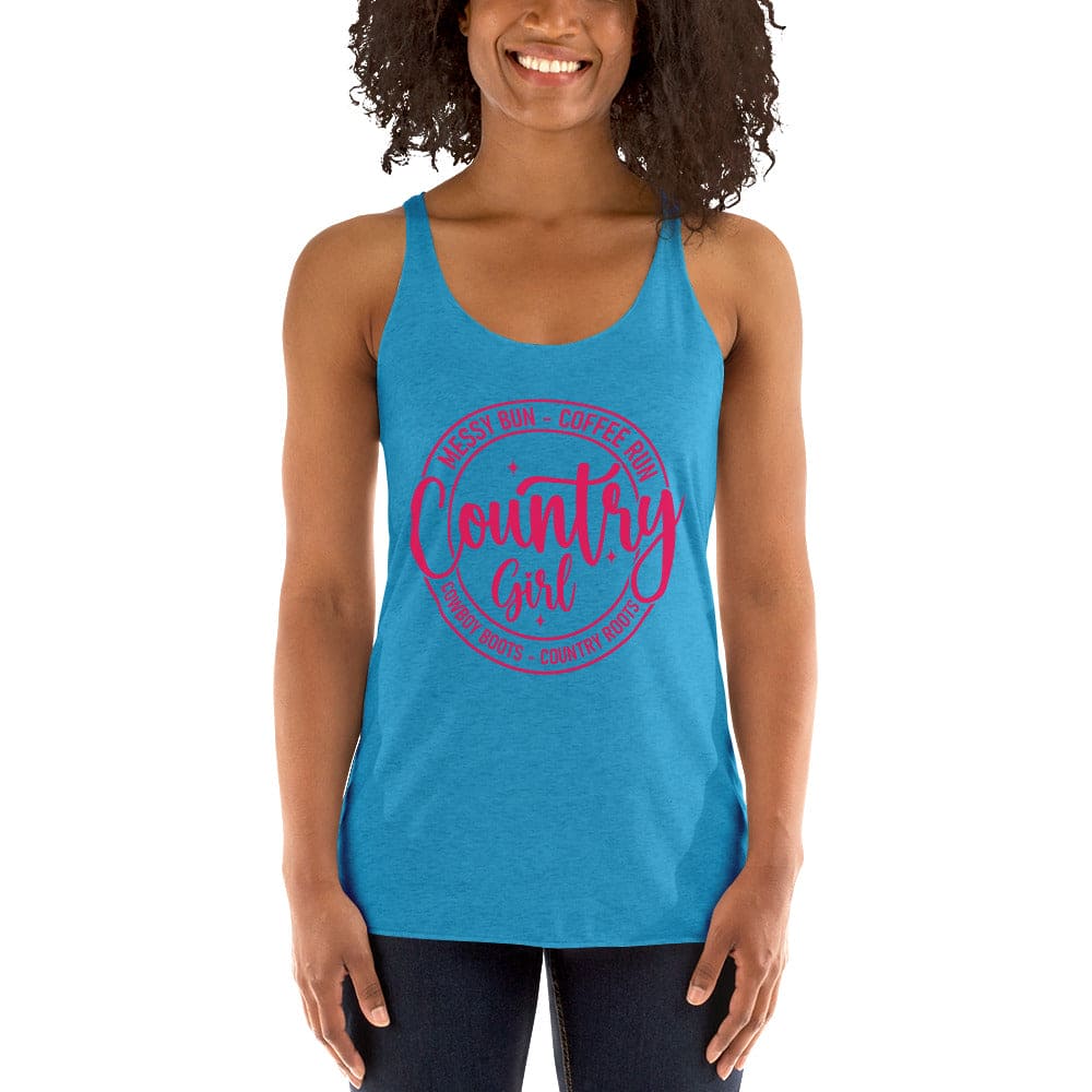 Country Girl Women's Racerback Tank– Messy Bun, Coffee Run, Cowboy Boots, Country Roots Tank Top - American Revival Gear