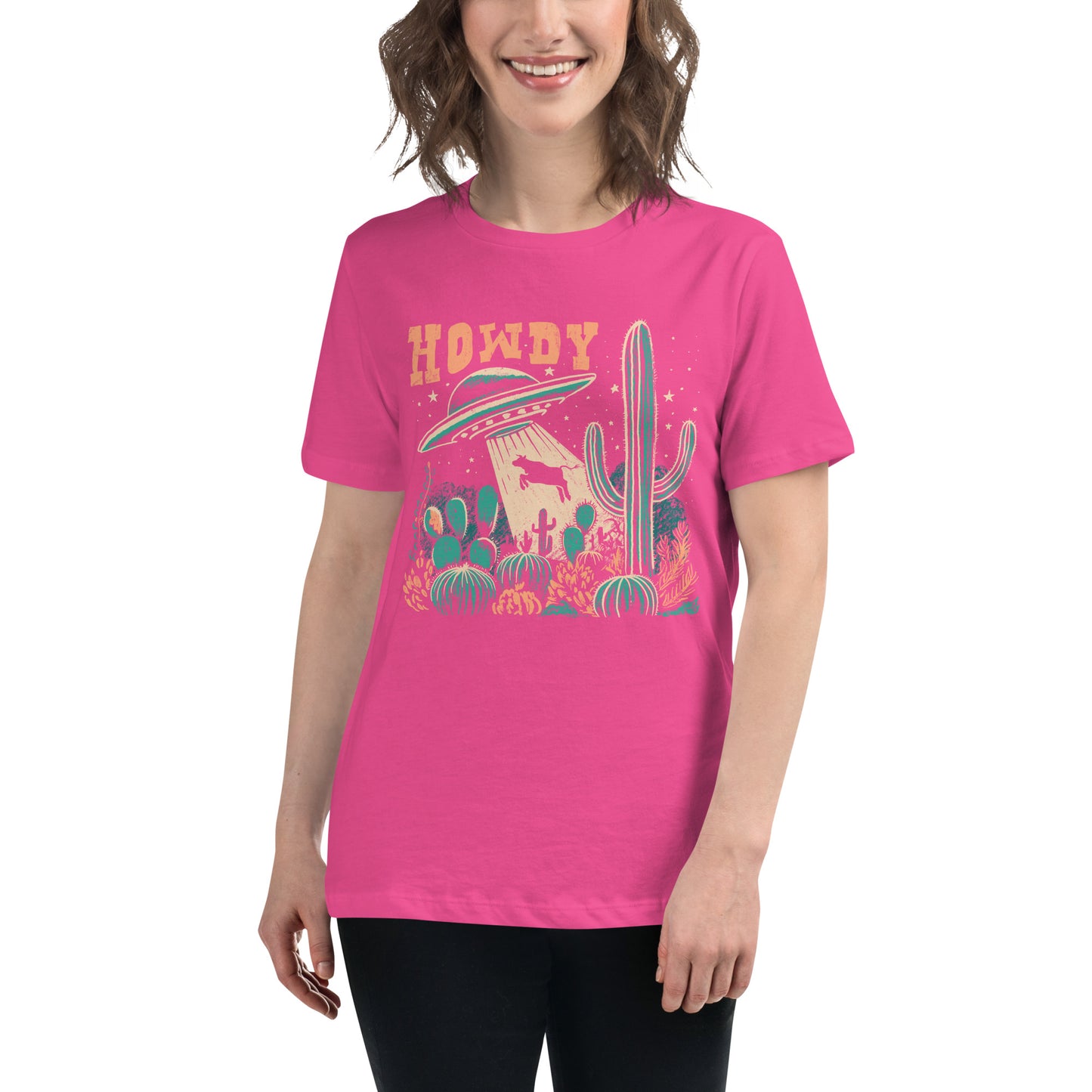 Women's T-Shirt – Howdy Western Desert Cow Graphic Tee - American Revival Gear