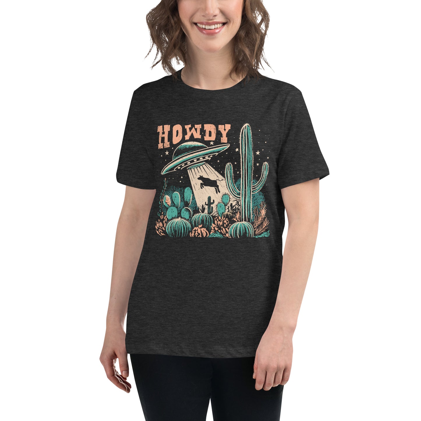Women's T-Shirt – Howdy Western Desert Cow Graphic Tee - American Revival Gear