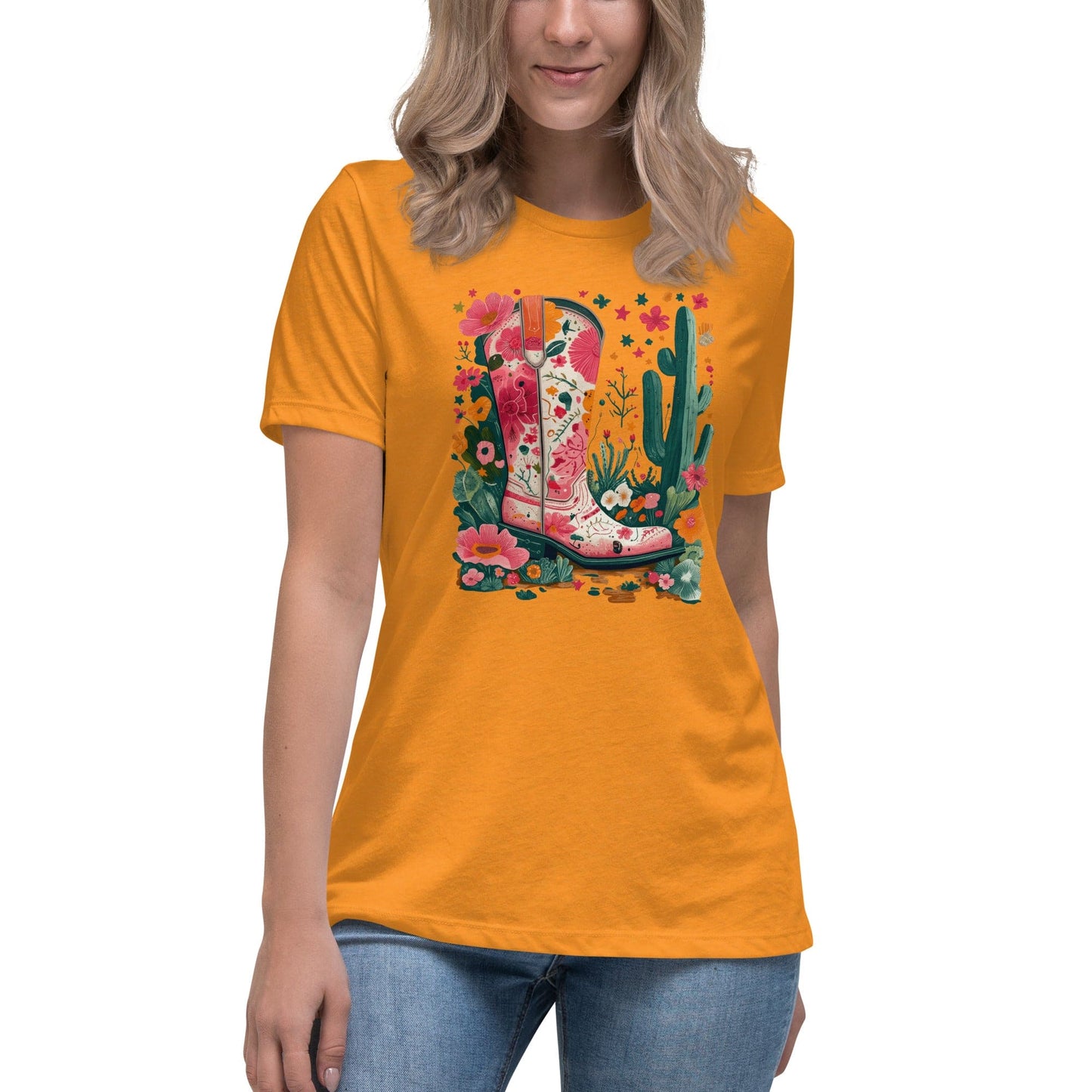 Women's T-Shirt - Floral Cactus Western Cowboy Boot - American Revival Gear