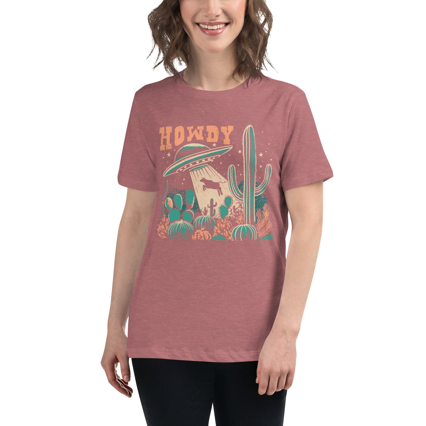 Women's T-Shirt – Howdy Western Desert Cow Graphic Tee - American Revival Gear