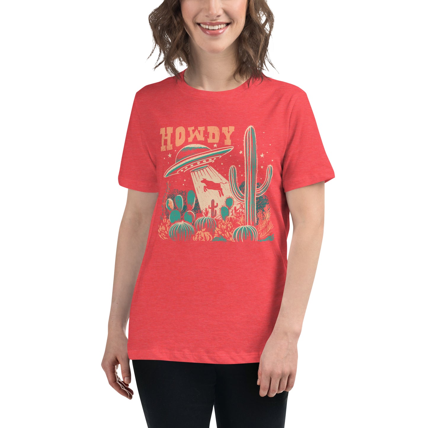 Women's T-Shirt – Howdy Western Desert Cow Graphic Tee - American Revival Gear