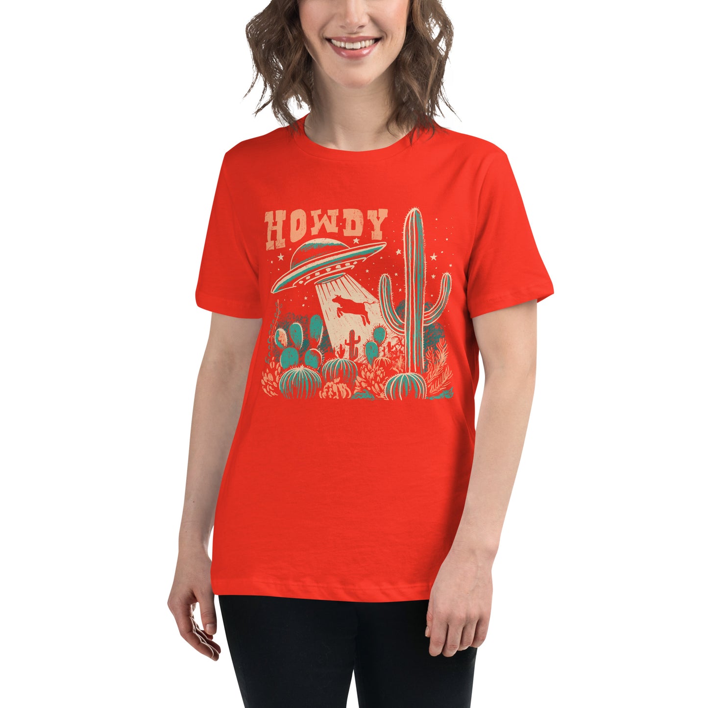 Women's T-Shirt – Howdy Western Desert Cow Graphic Tee - American Revival Gear