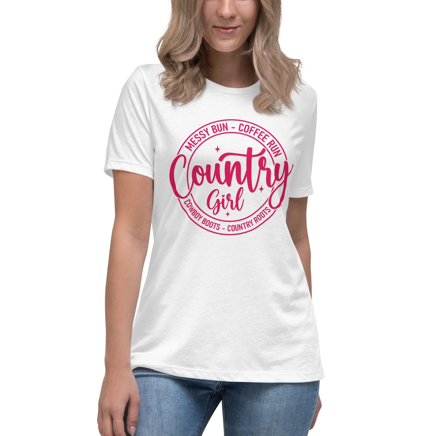 Country Girl Women's T-Shirt – Messy Bun, Coffee Run, Cowboy Boots, Country Roots Tee - American Revival Gear